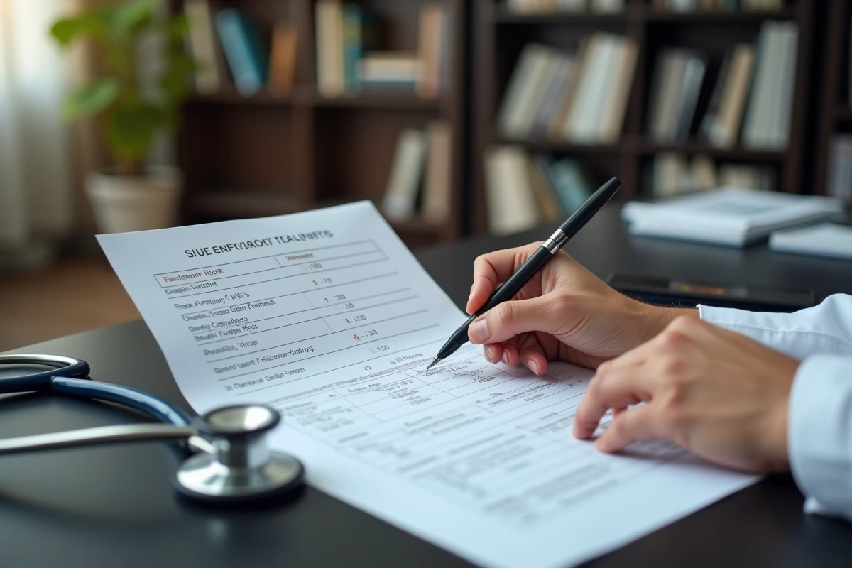 Gros plan sur des résultats d'analyses sanguines hépatiques tenus par un médecin, bilan de santé du foie et enzymes hépatiques