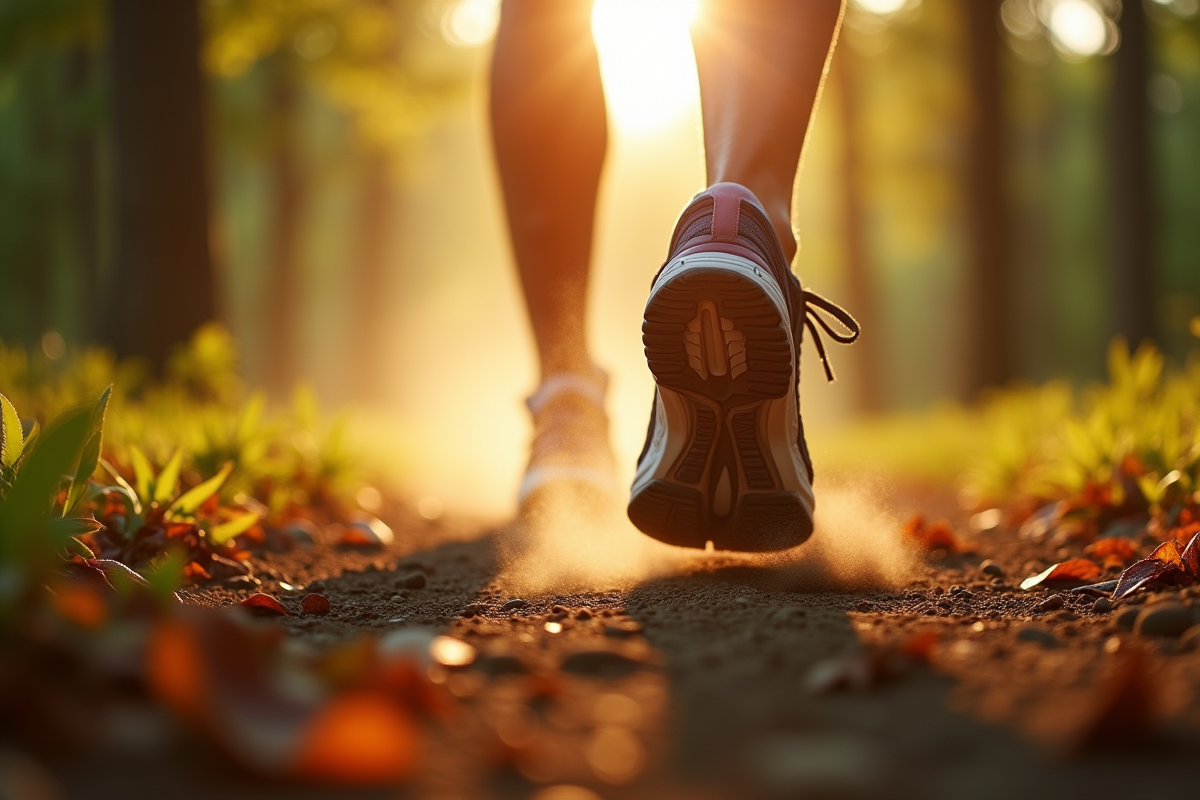 Chaussures de course sur un sentier ensoleille