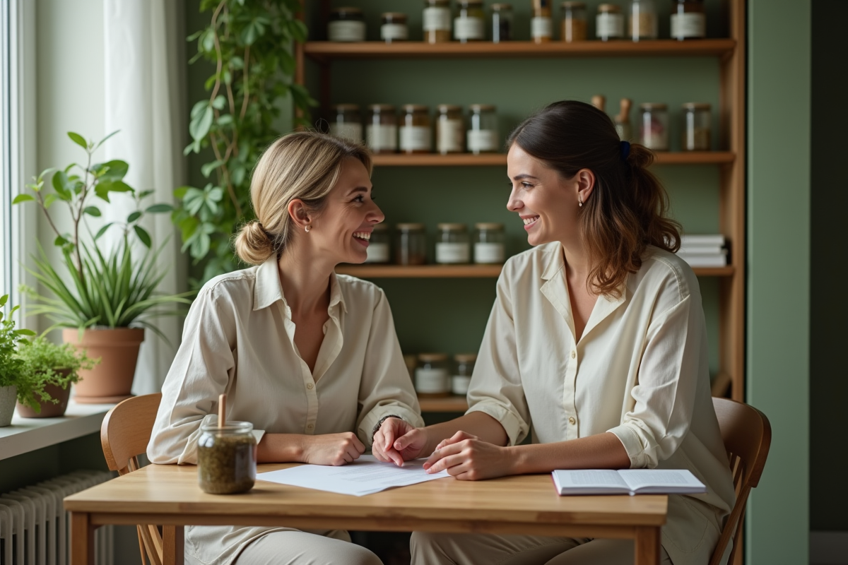 Femme en consultation naturopathie dans un bureau naturel