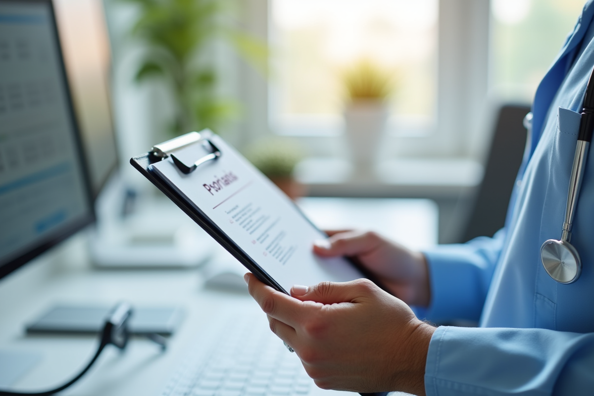 Mains tenant un dossier médical avec diagnostic psoriasis
