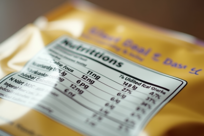 Etiquette nutritionnelle sur un emballage alimentaire avec valeurs en kJ et kcal