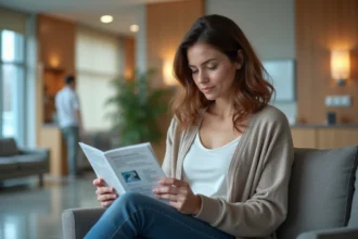 Femme pensive dans un centre médical moderne