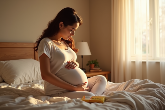 Jeune femme enceinte dans une chambre chaleureuse
