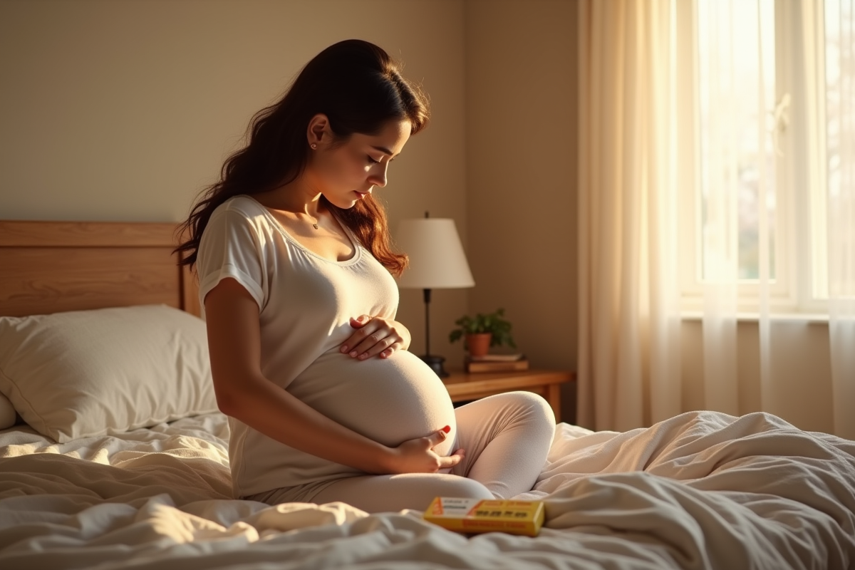 Jeune femme enceinte dans une chambre chaleureuse