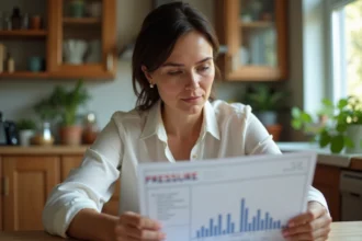 Femme étudie un graphique de pression artérielle à la maison