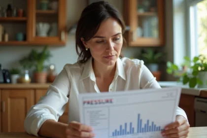Femme étudie un graphique de pression artérielle à la maison