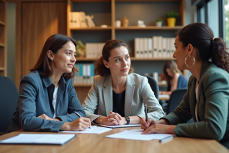 Groupe de professionnels en réunion dans un bureau moderne
