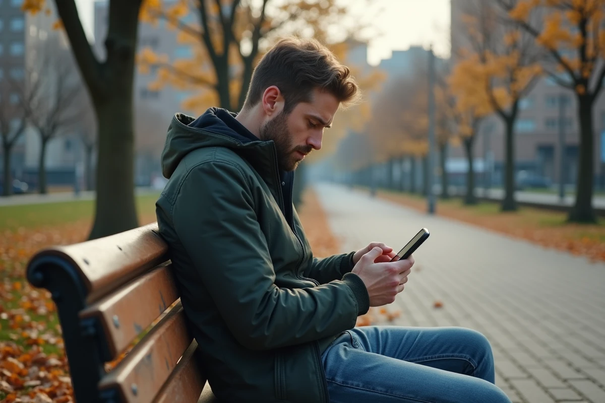 Homme assis sur un banc dans un parc en automne
