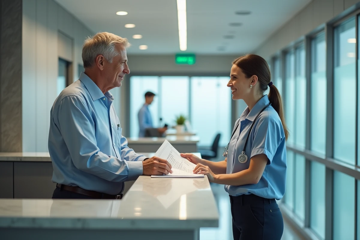Homme discutant avec une receptionniste à l