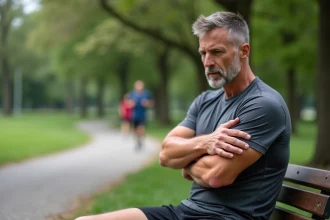 Homme sportif en pause dans un parc urbain