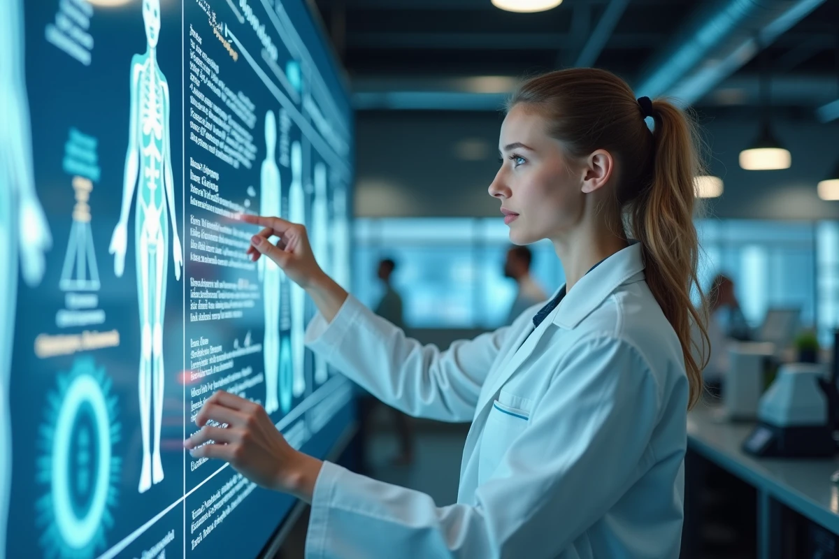 Jeune femme expliquant des diagrammes du corps humain