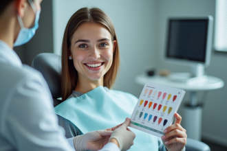 Jeune femme souriante dans une clinique dentaire moderne
