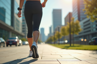 Personne en tenue sportive marchant dans la ville ensoleillée