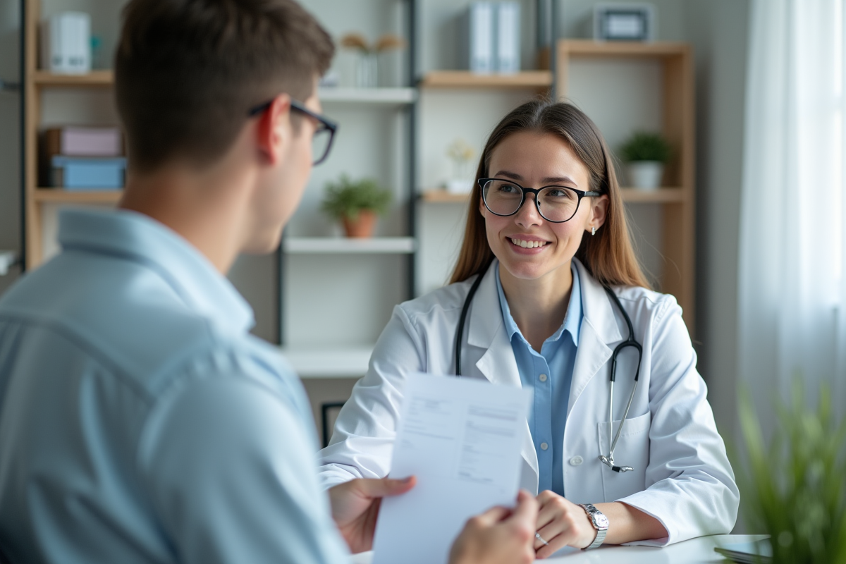 Médecin allergologue expliquant résultats à un patient