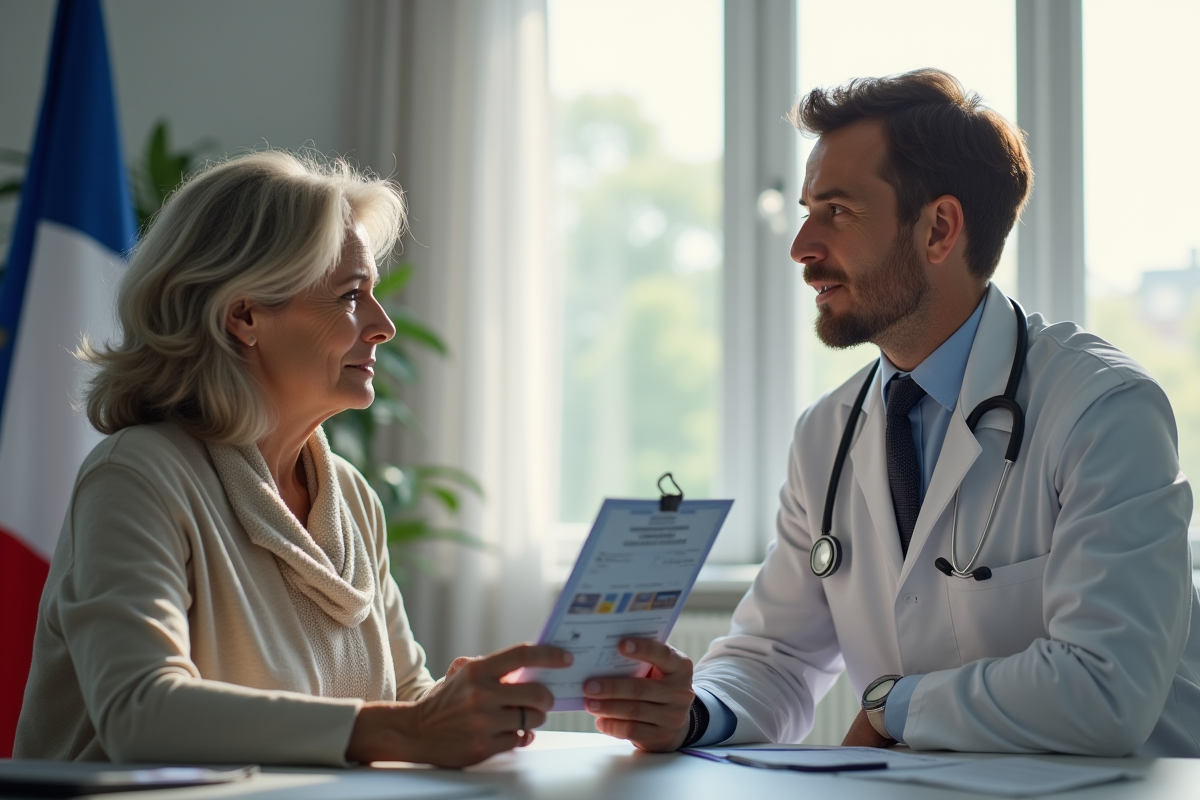 Medecin discutant avec une femme sur un permis de conduire