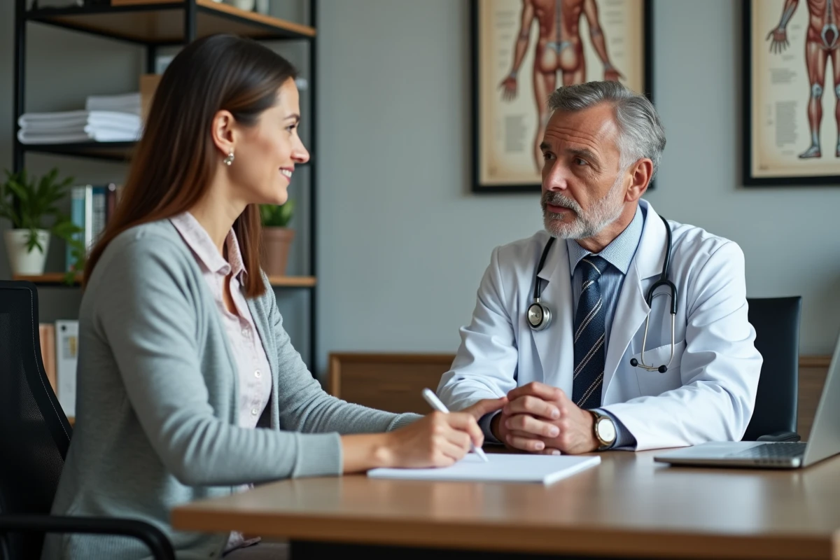 Medecin discutant traitement avec une patiente dans un bureau