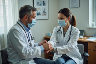 Medecin examine le bras d'une patiente en consultation