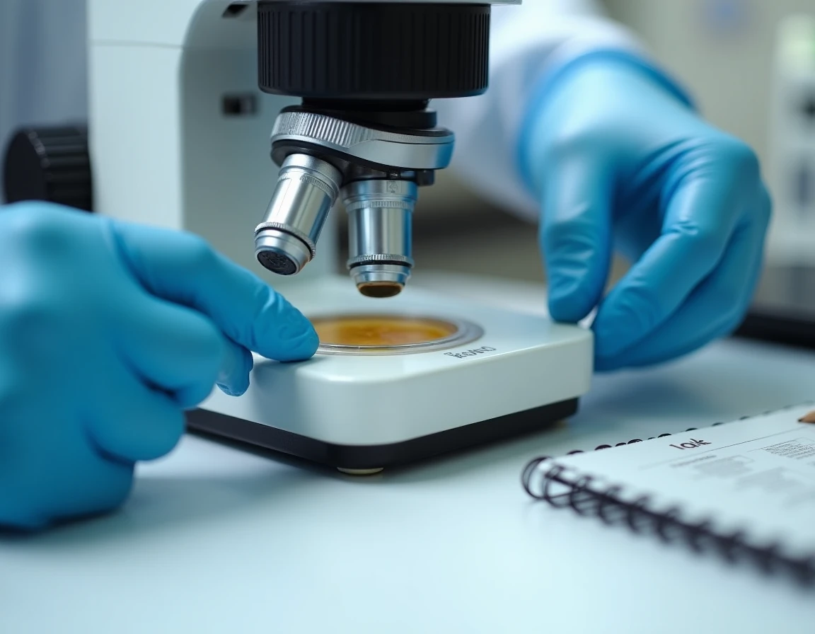 Microscope de laboratoire avec lame de sédiment urinaire pour l'identification de cellules épithéliales rares ou abondantes
