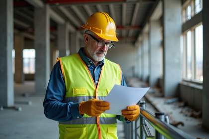 Ouvrier de construction vérifiant une liste de sécurité