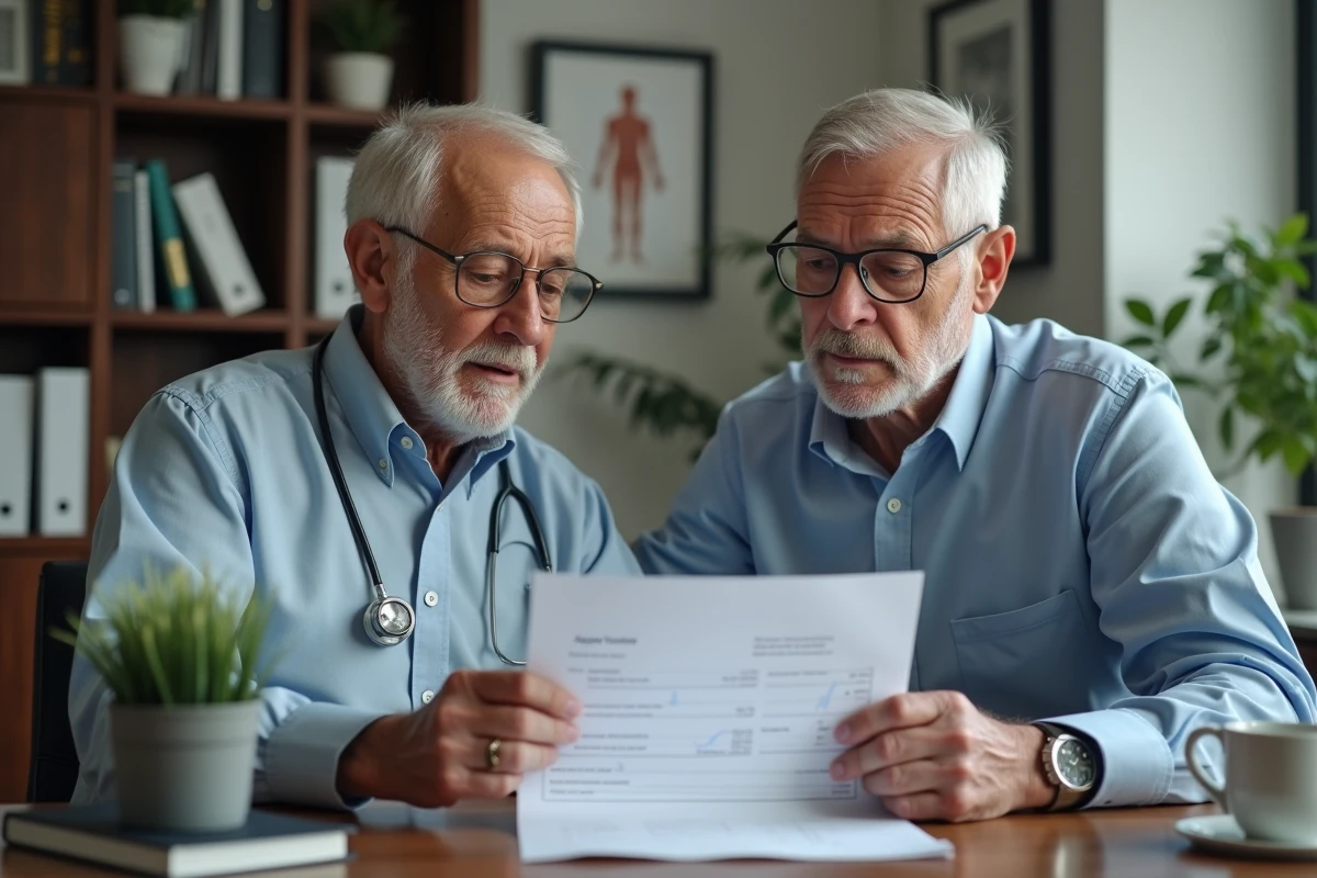 Patient âgé examine un graphique médical avec son médecin