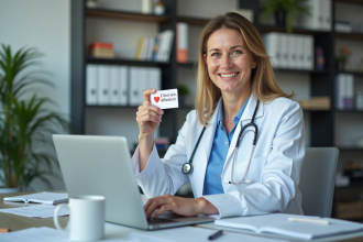 Infirmière en bureau médical avec carte d'identité