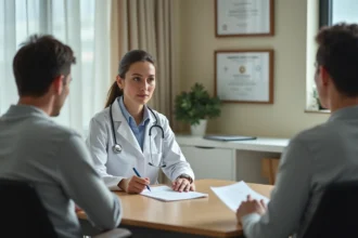 Psychiatre utilisant une échelle d'évaluation Hamilton lors d'un entretien clinique avec un patient