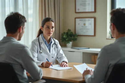 Psychiatre utilisant une échelle d'évaluation Hamilton lors d'un entretien clinique avec un patient