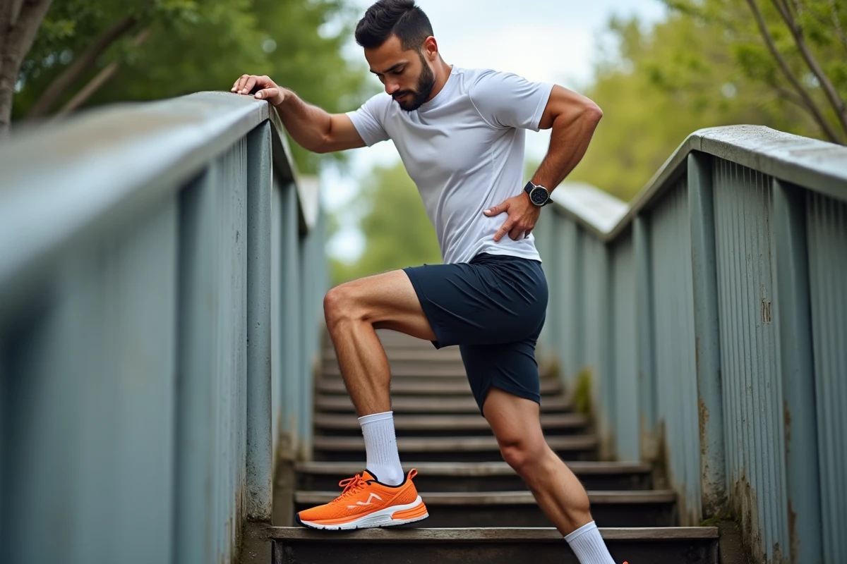 Sportif effectuant un exercice de montée sur la pointe des pieds pour reprendre la course après une contracture au mollet