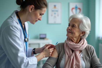 Femme âgée recevant une vaccination dans une clinique moderne